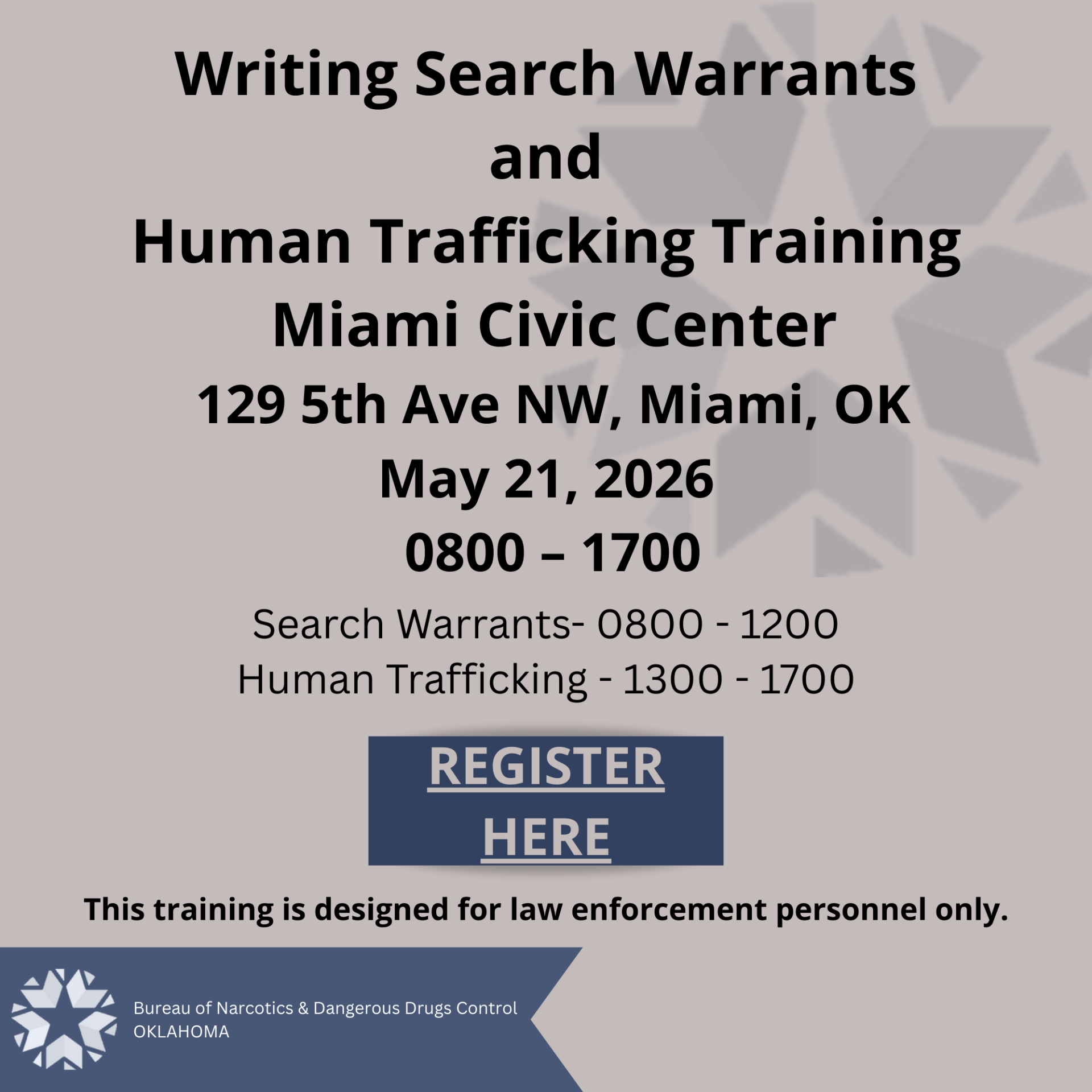 Search warrants and HT Training Announcement 